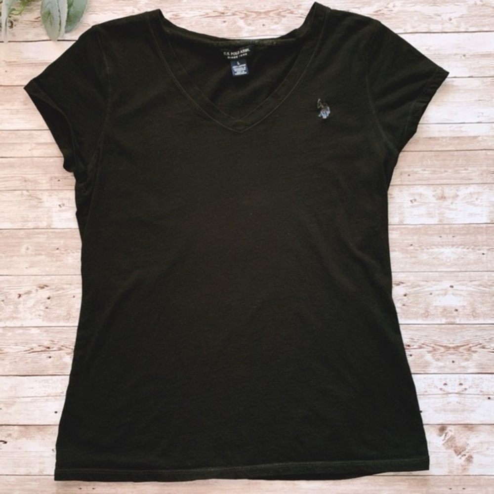 U.S. Polo Assn. Women's Black V-Neck Short Sleeve Tee